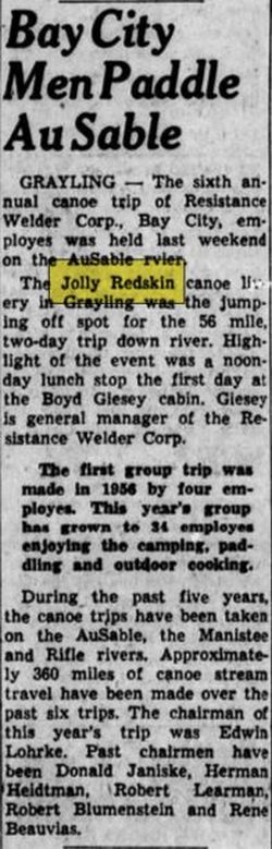 Jolly Redskin Canoe Livery - Jun 05 1961 Article (newer photo)